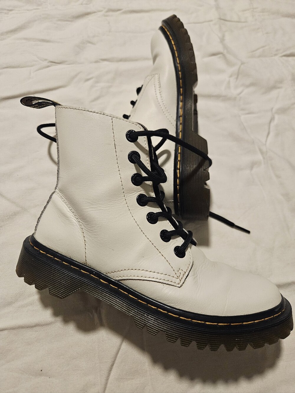 Dr. Martens Luana White Leather Combat Boots - Women's Size 7